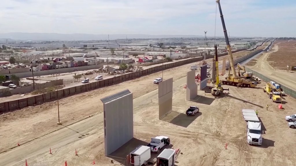 Drone video shows Border Wall Prototypes in Otay Mesa, San Diego, CA