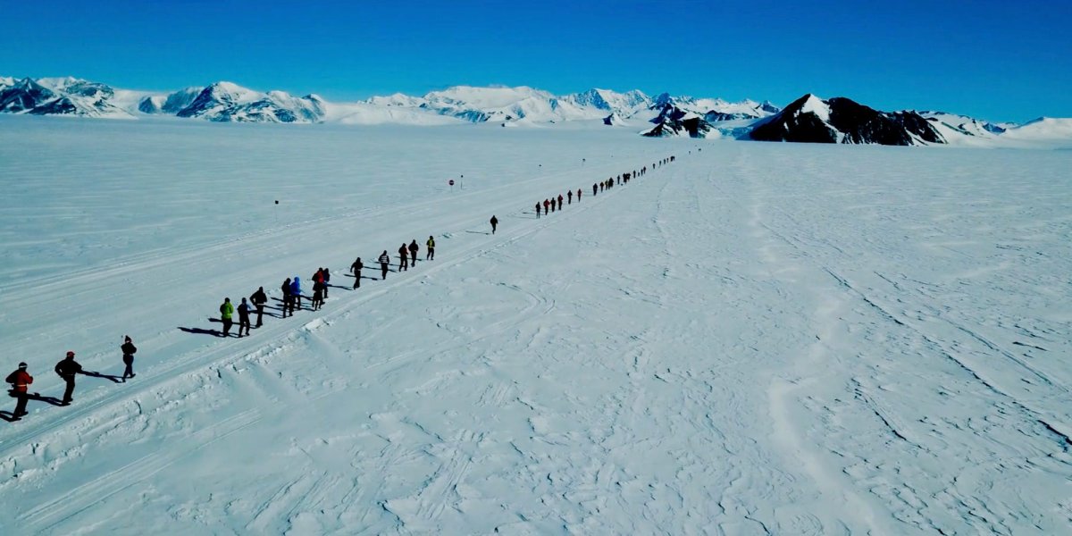 Cinematic footage of Antarctic Ice Marathon captured by drone