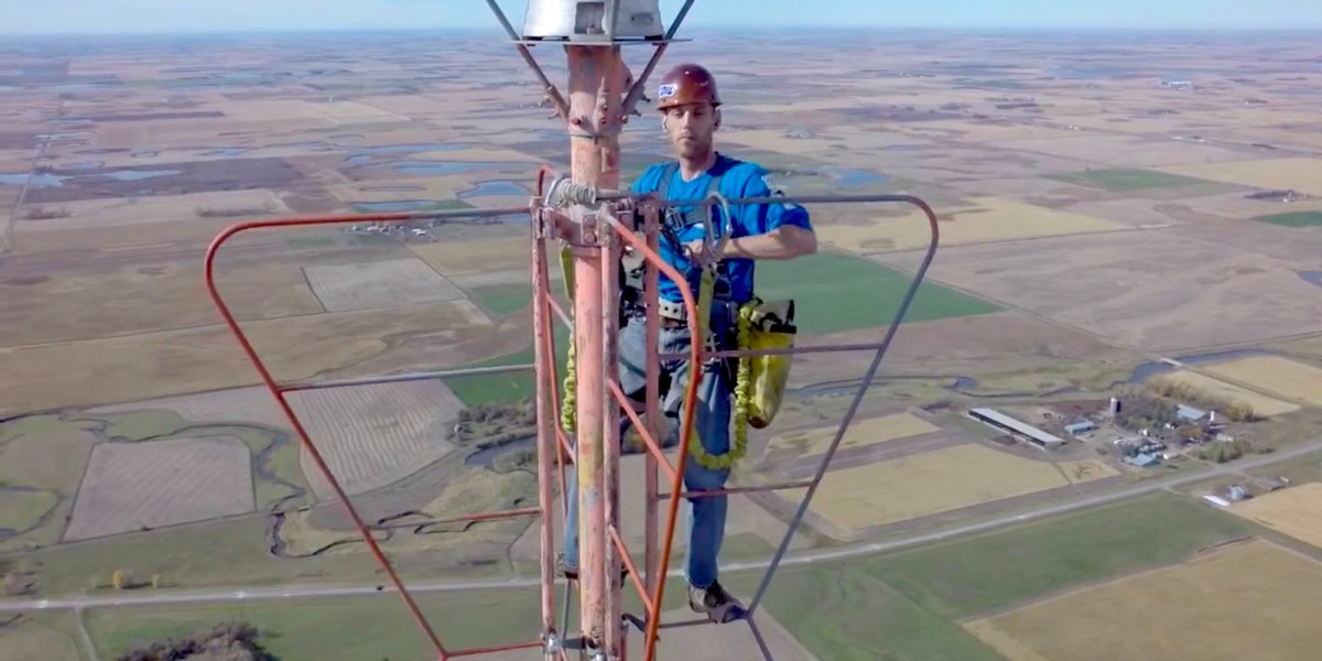 It is a drone video of a TV tower repairman who scales a 1,500-foot high television antenna. I guess, he must have nerves of steel because he looks more relaxed holding on to that antenna than I do holding on to my morning cup of coffee