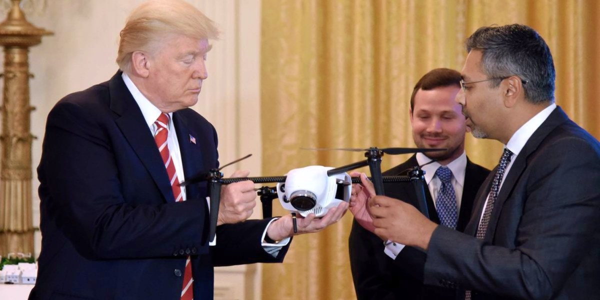 President Trump inspects a drone
