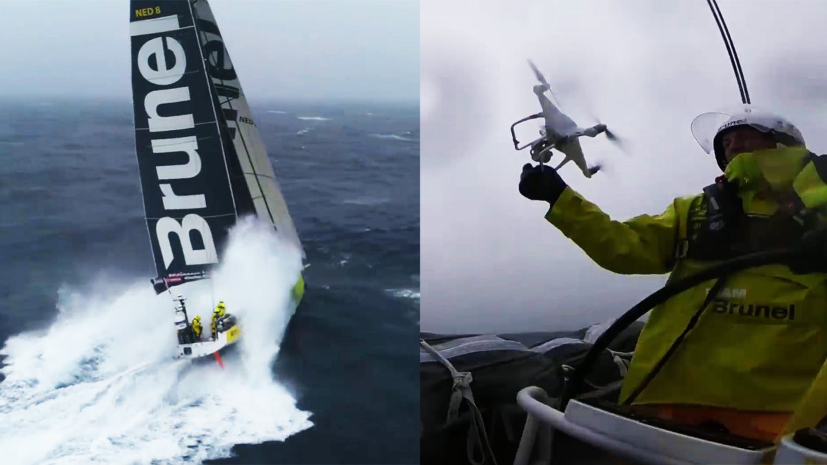 Spectacular drone footage and landing during the record-breaking 9th Leg of the Volvo Ocean Race by Team Brunel [video]