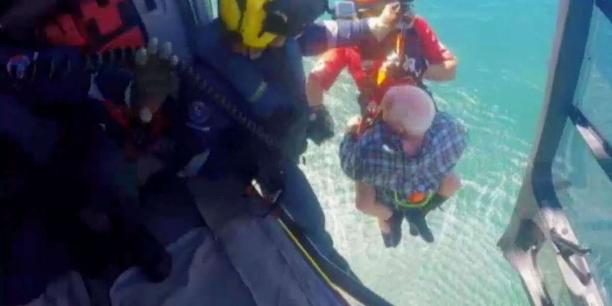 Helicopter rescuers had to wait an additional five minutes before they could rescue an injured fisherman on Australia’s Gold Coast.