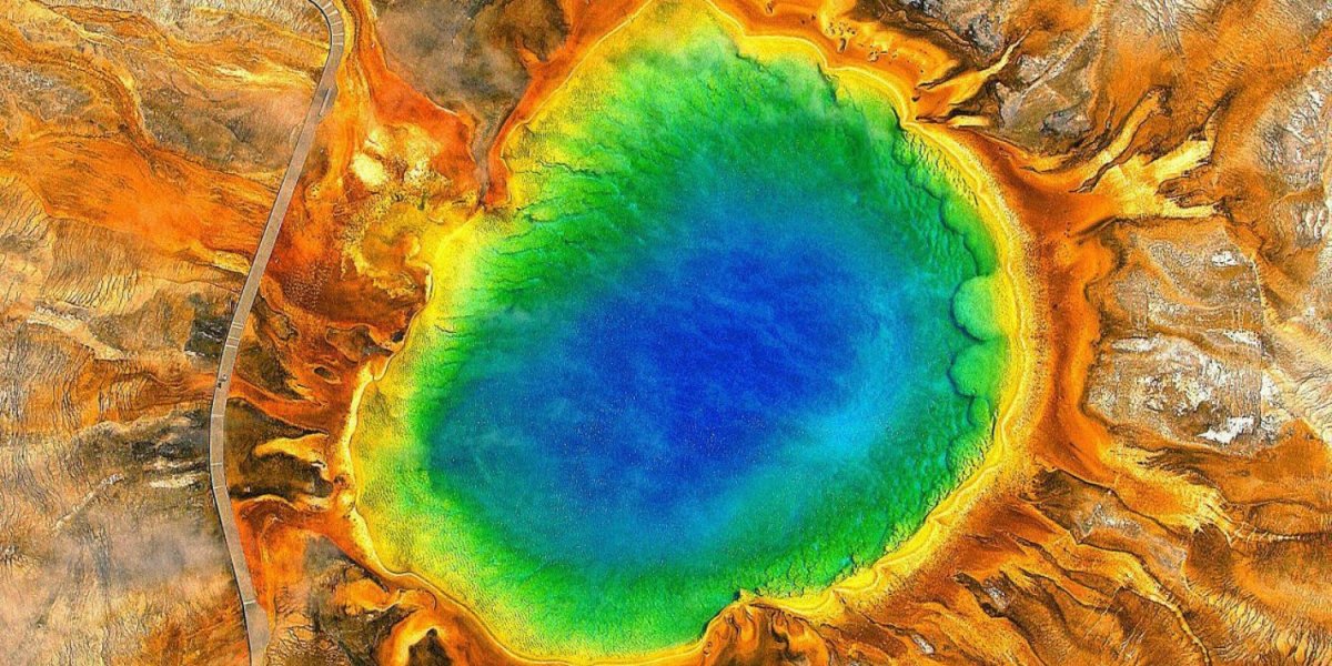 Drone photo of Yellowstone Park's Grand Prismatic Spring under investigation