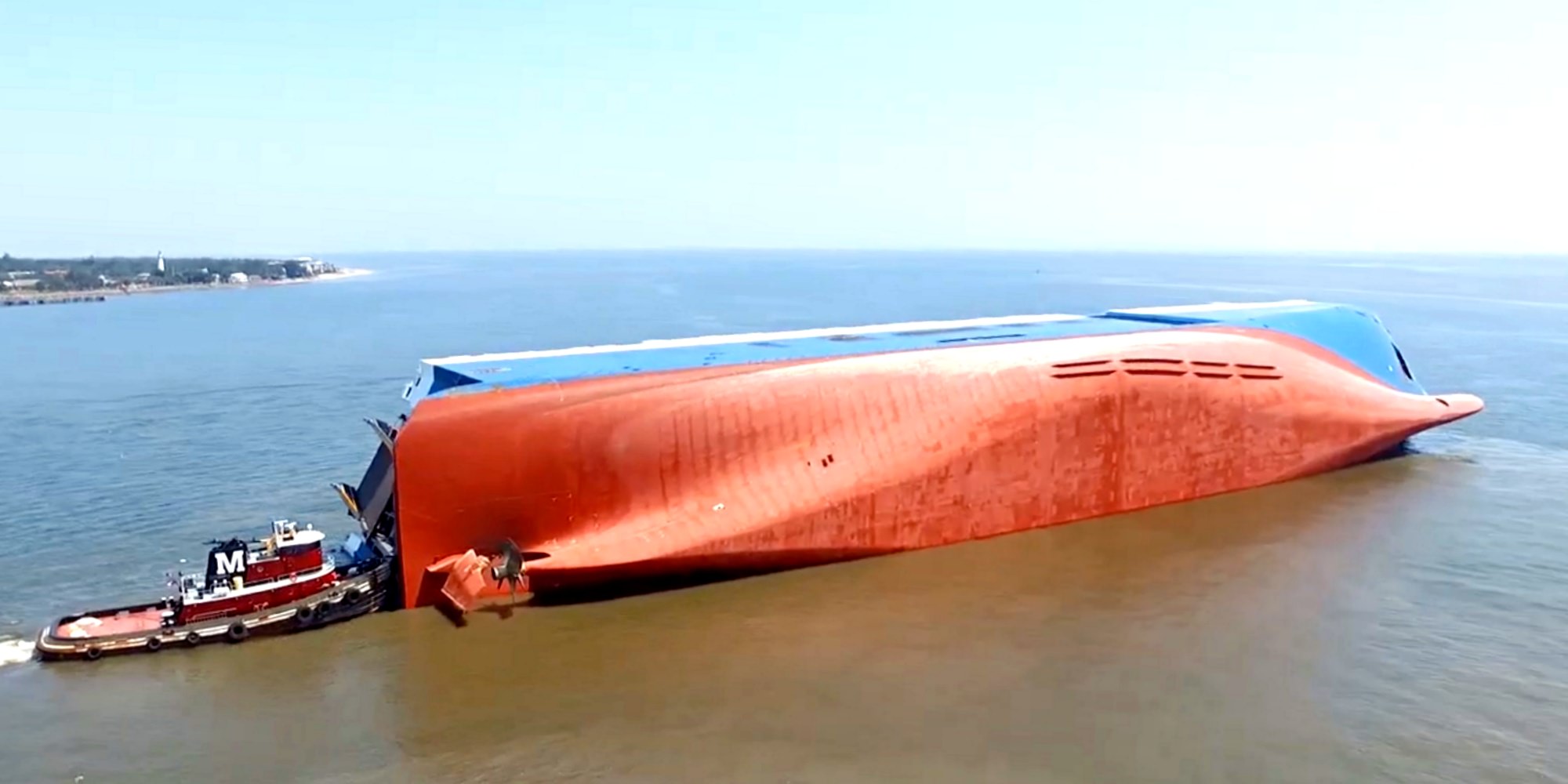 Drone video capsized cargo ship off coast of Georgia