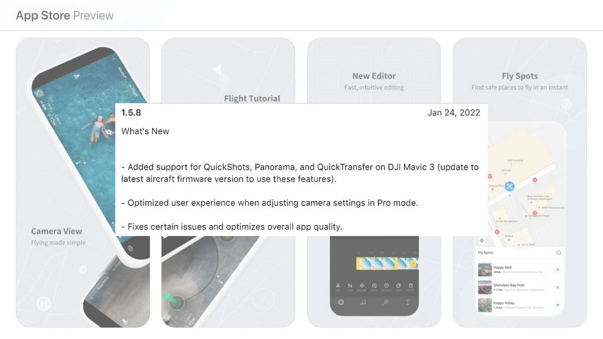dji fly app update 1.5.8