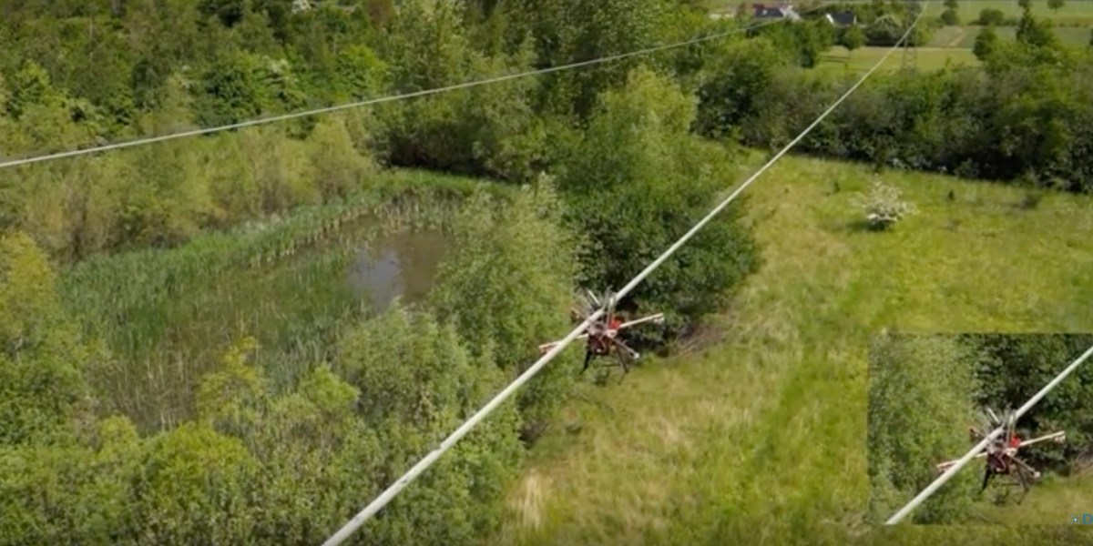 drone recharges power lines
