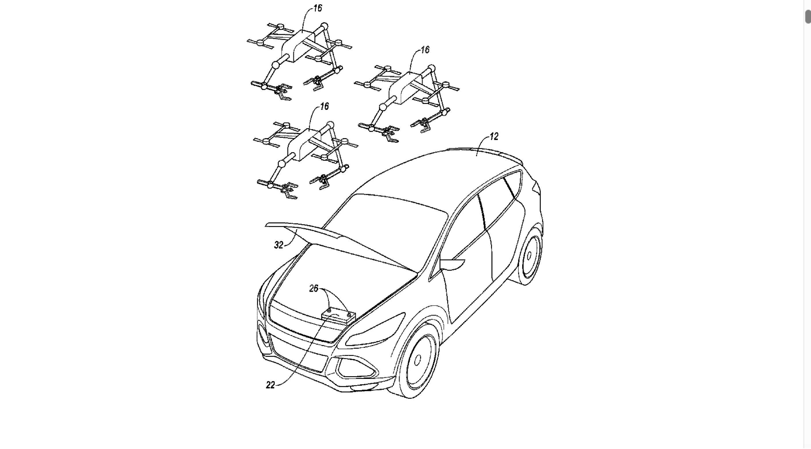 Ford запатентовал дроны, которые смогут «прикуривать» автомобили с разряженными аккумуляторами