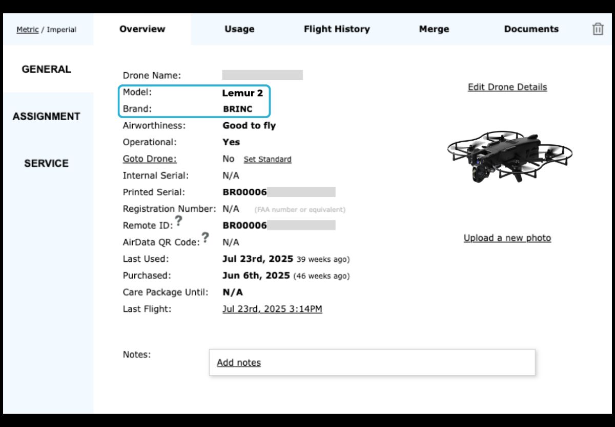 airdata brinc Lemur drones data log