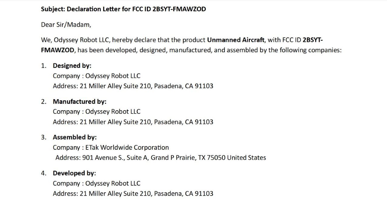 fcc Odyssey Robot drone dji